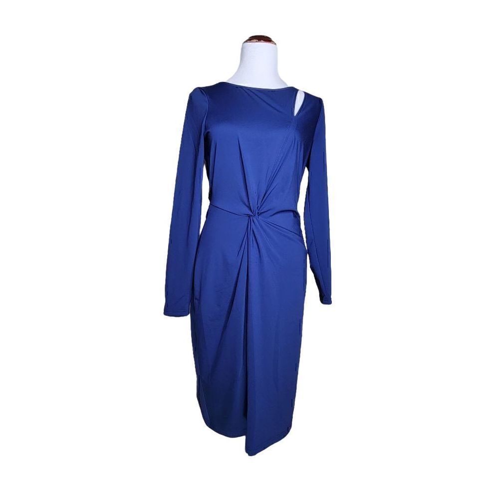 Venus Long Sleeve Cutout Wrap Dress Navy Blue Size Medium